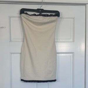 White Fox Boutique Strapless Cream Dress with Black Accents